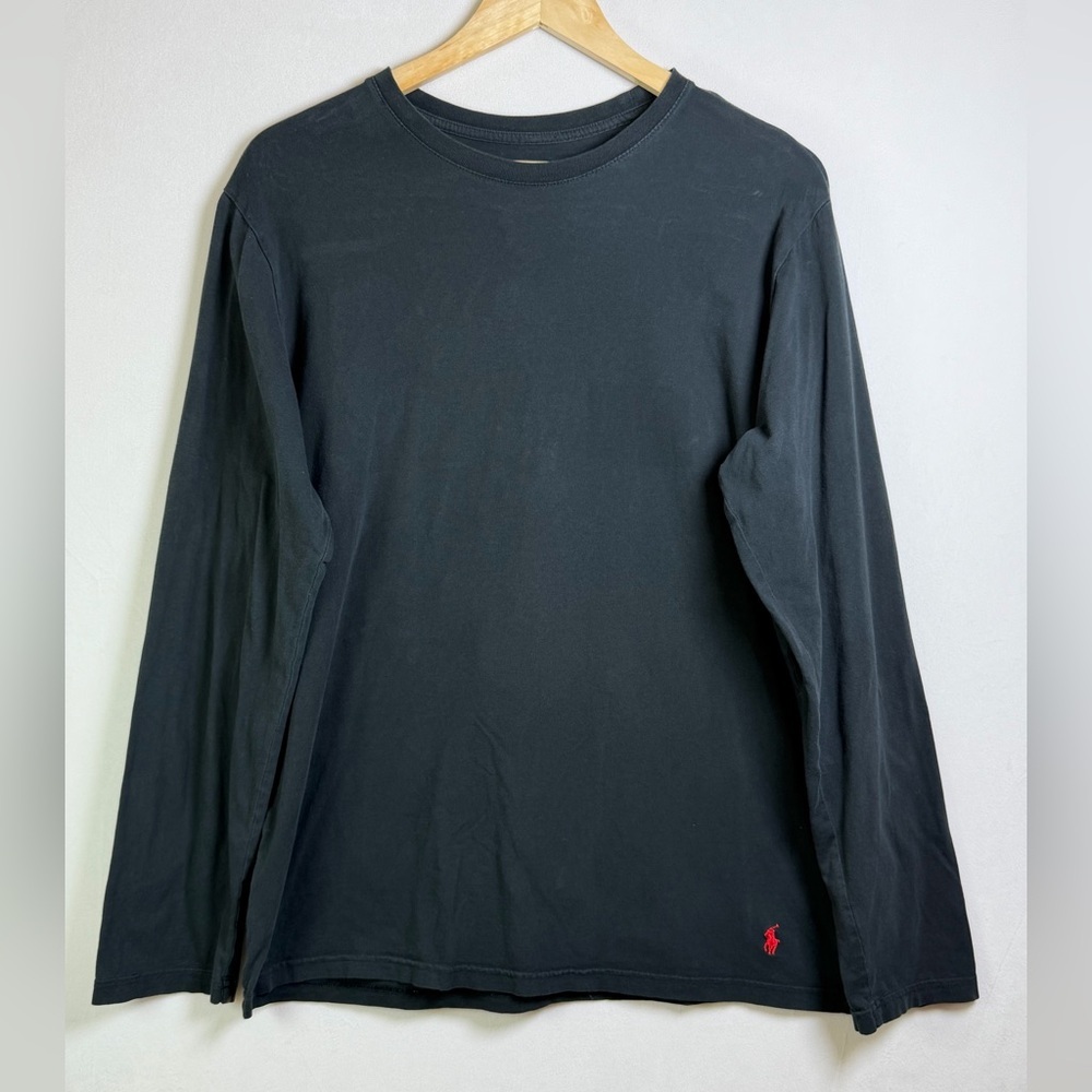 Polo Ralph Lauren Men’s Black Long Sleeve Logo Tee Classic Cotton Sz M *flawed*